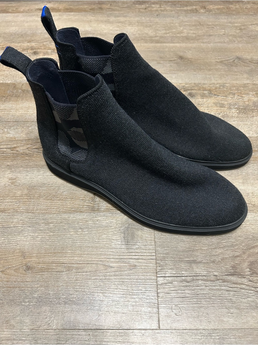 Rothy's Merino Men's Size 13 Black Wool Knit Chelsea Camo Ankle Boots